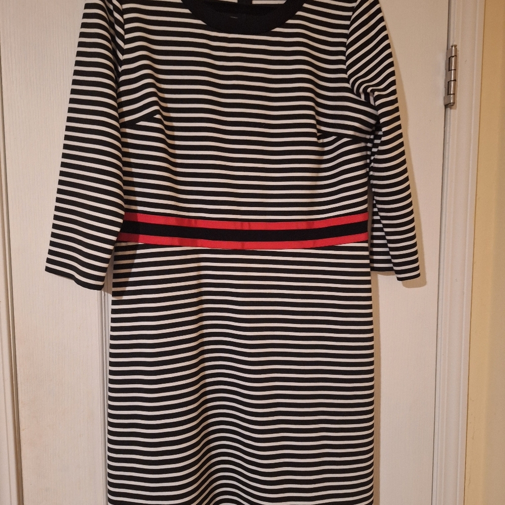 Draper James Size Large Black and White Striped Dress with Red Accent - Picture 3 of 4
